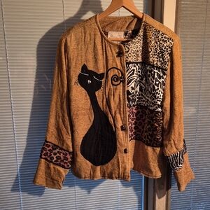 Vintage Daniel K Art To Wear Jacket Cat Leopard Size XL Missing Button Flaws